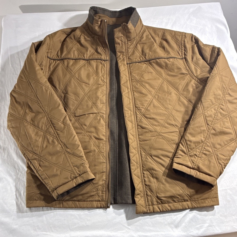 Cutter & Buck Mens XL Reversible Quilted Jacket Brown Tan UK Kentucky Full Zip